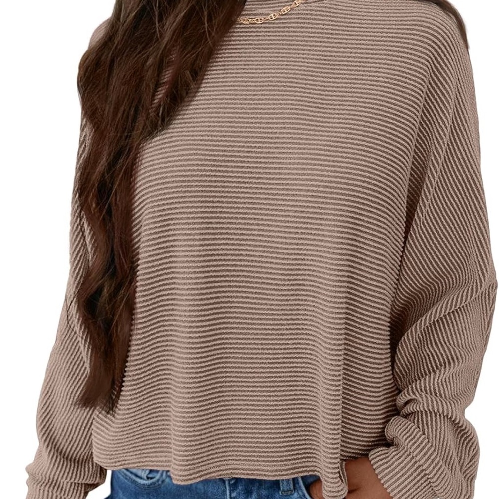 Ribbed Knit Long Sleeve Top in Taupe